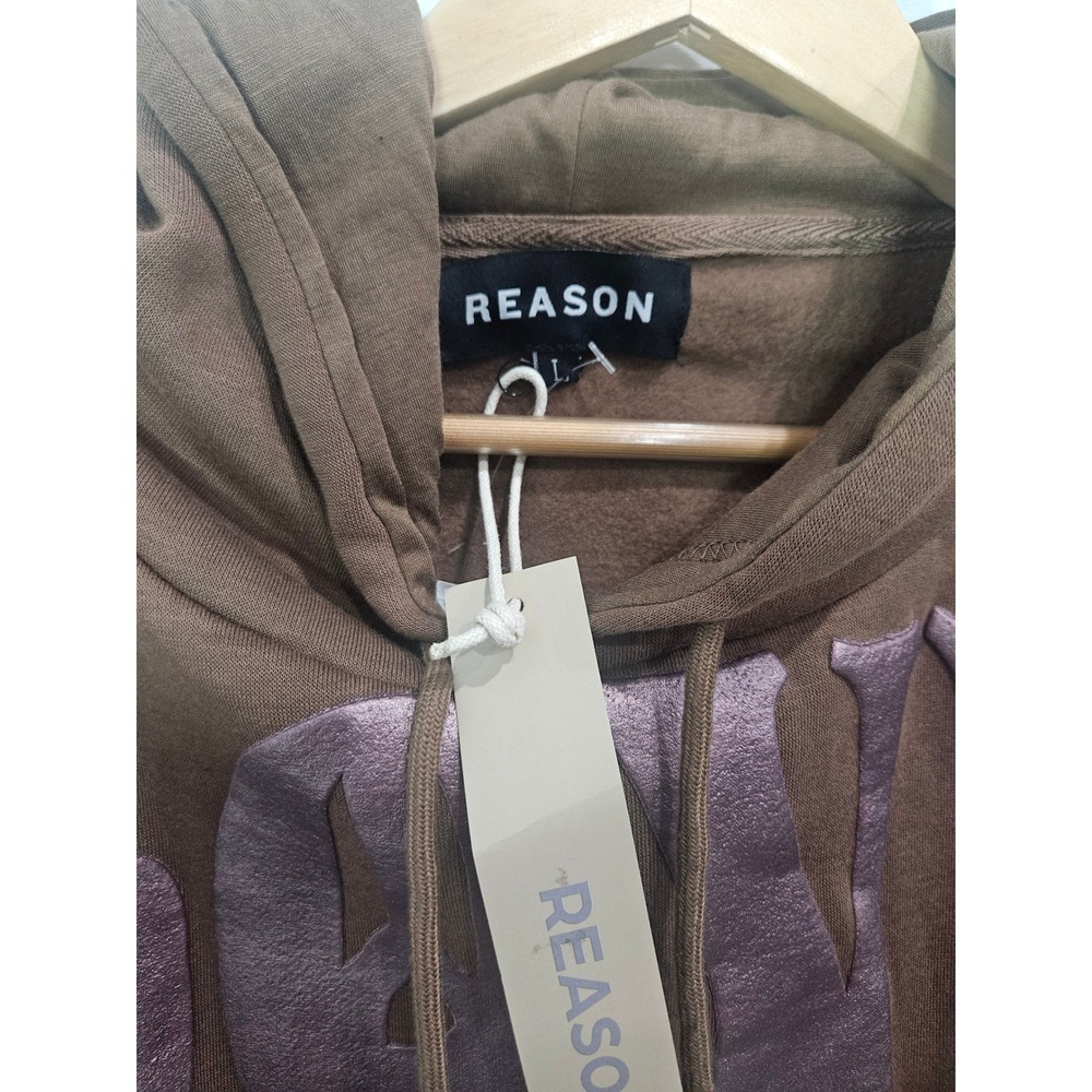 Reason Brand Brown Love Hate Skull Mushroom Graphic Hoodie Mens Large NWT - Picture 7 of 7